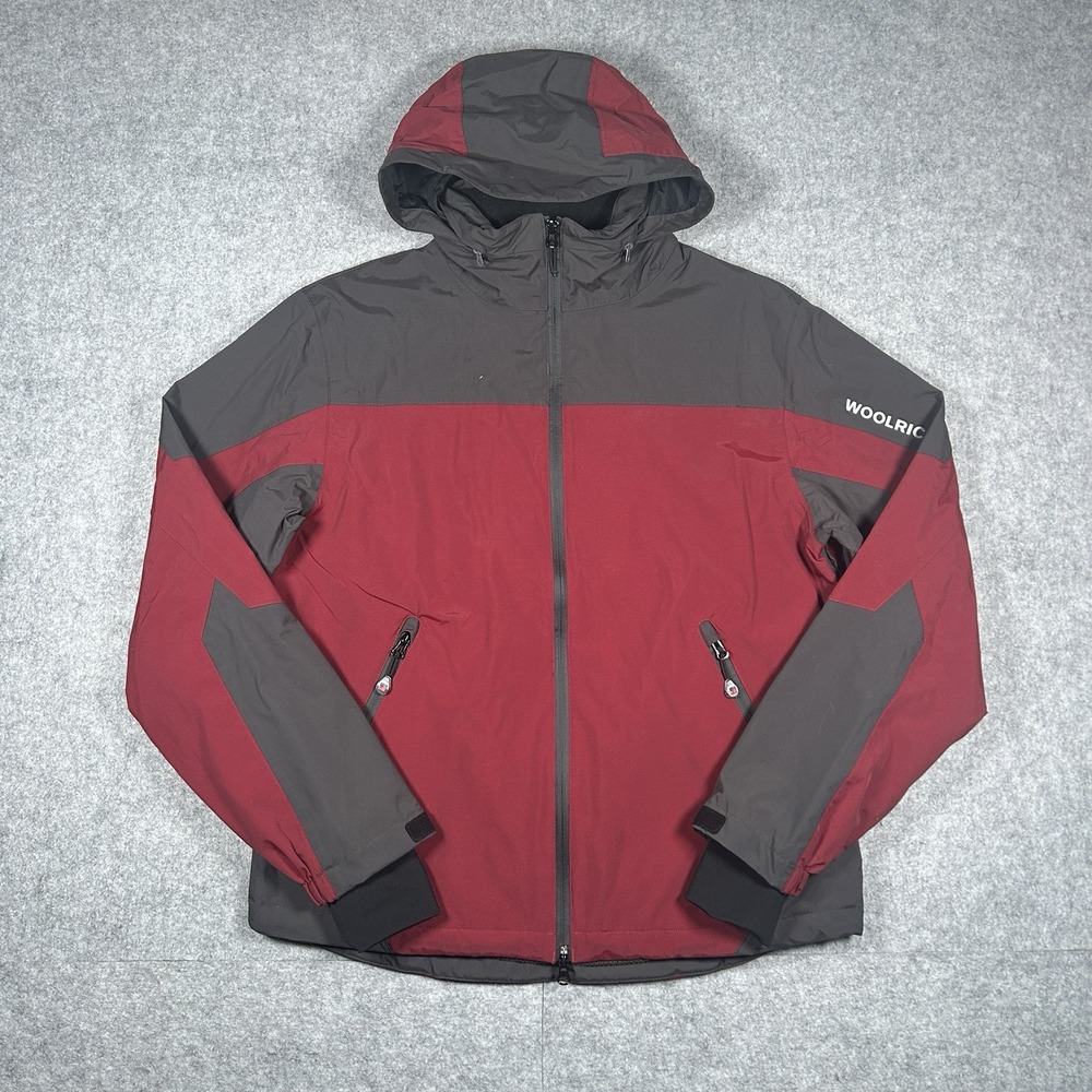 Woolrich Parka Jacket Mens Size‎ Medium Red Full Zip Hooded Merlot Rain Hiking
